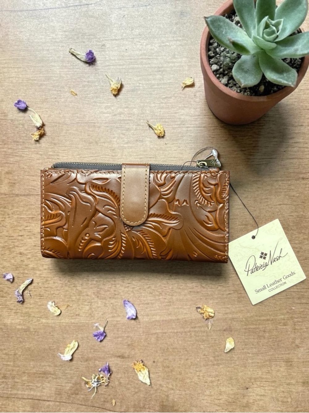 Patricia Nash Wallet Cognac  Branded Nazari Florence NWT~Tooled Leather PRETTY